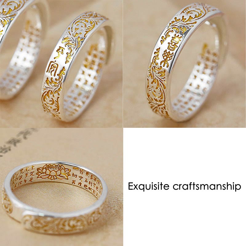 KarmaRipple's Peace and Joy Tang Dynasty Flower Design Lotus Heart Sutra Carved Bronze Fortune Adjustable Ring p11