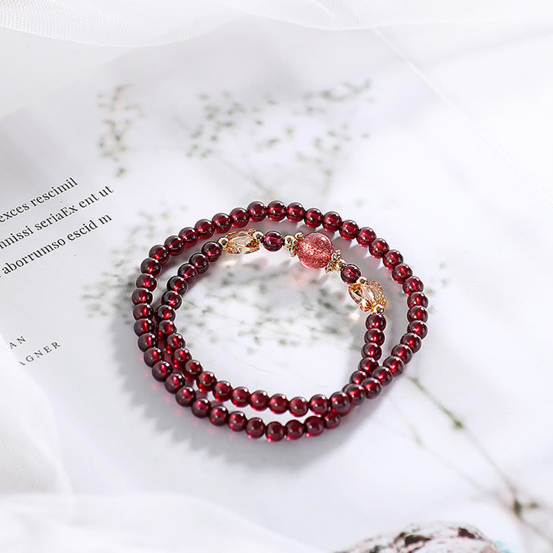 KarmaRipple's 14K Gold Plated Authentic Garnet Strawberry Quartz Butterfly Protection Double Wrap Bracelet p4