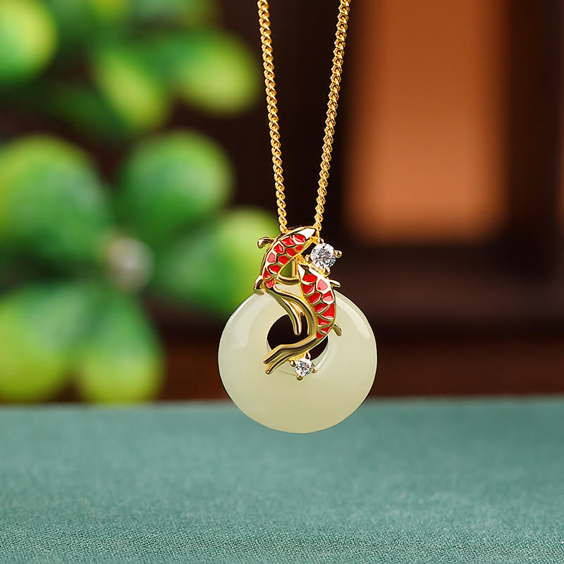 KarmaRipple's 925 Sterling Silver Hetian Jade Peace Buckle Koi Fish Fortune Pendant Necklace p12