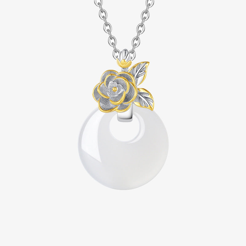 KarmaRipple's 925 Sterling Silver Round Chalcedony Twelve Months Flower Balance Pendant Necklace p41