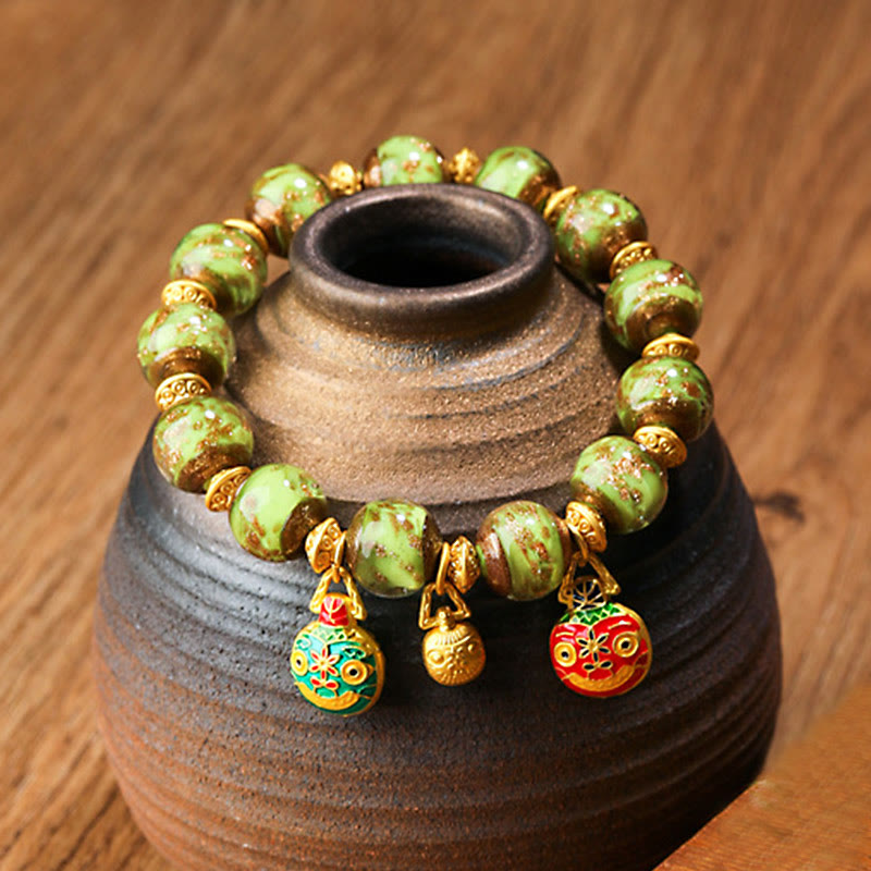 KarmaRipple's Gold Swallowing Beast Family Talisman Liuli Glass Bead Fortune Bracelet p37