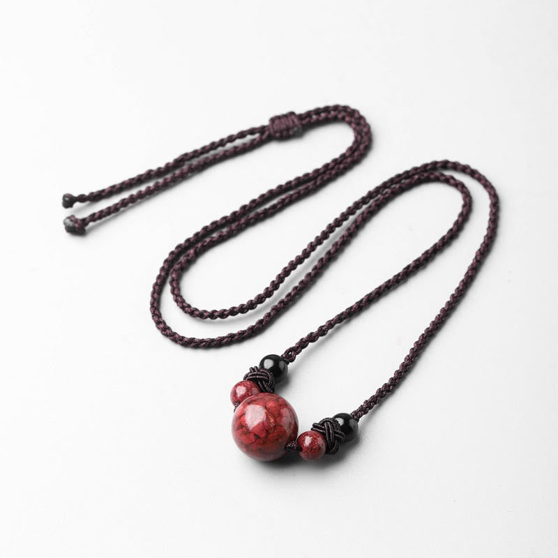 KarmaRipple's Authentic Cinnabar Stones Bead Blessing Pendant Necklace p1