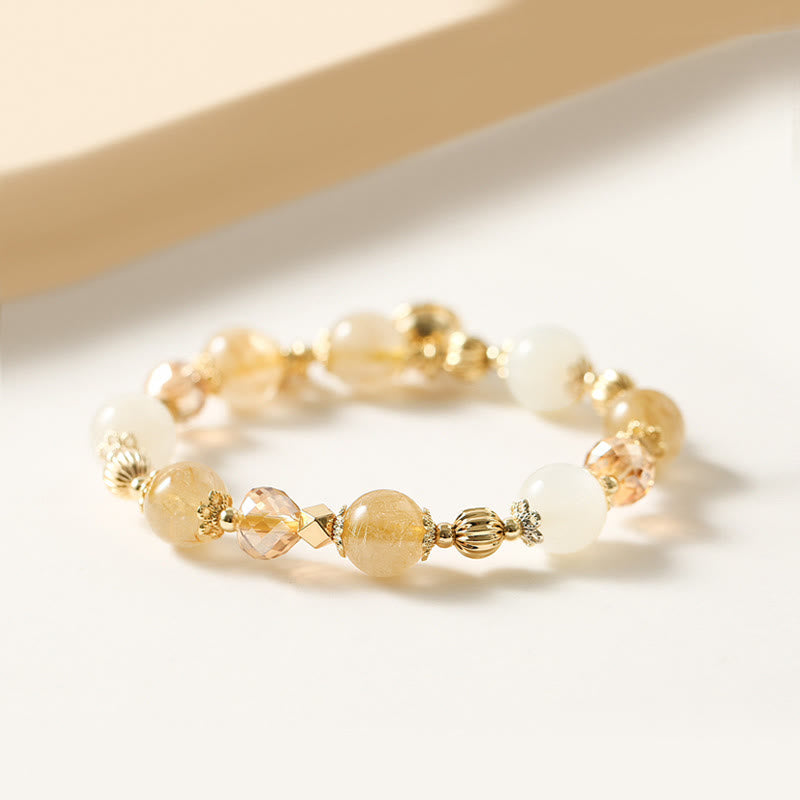 KarmaRipple's 14K Gold Plated Golden Rutilated Quartz Wealth Bell Fortunate Fortune Talisman Bracelet p3