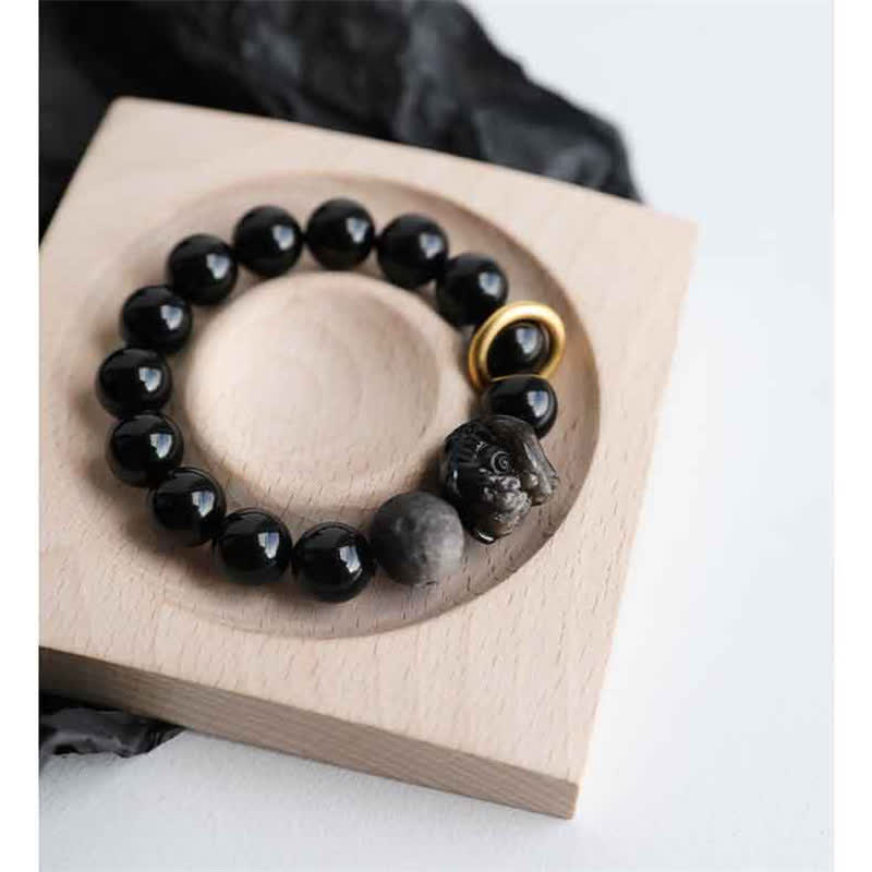 KarmaRipple's Black Obsidian Silver Sheen Obsidian Lion Strength Bracelet p8