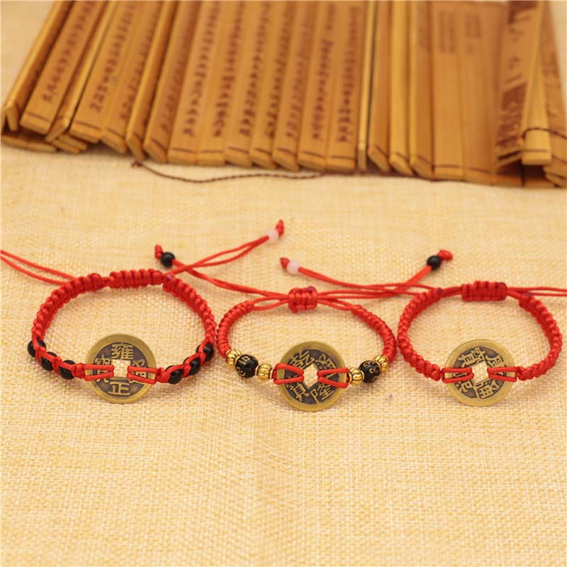 KarmaRipple's Bronze Coin Fortune Red String Weave Bracelet p7