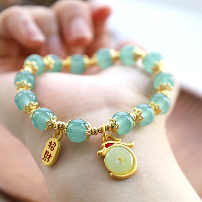 KarmaRipple's Year of the Dragon Red Agate Green Aventurine Peace Buckle Fu Character Fortunate Fortune Bracelet p6
