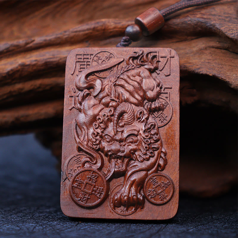 KarmaRipple's Authentic Lightning Struck Jujube Wood PiXiu Bronze Coin Good Fortune Pendant Necklace p1
