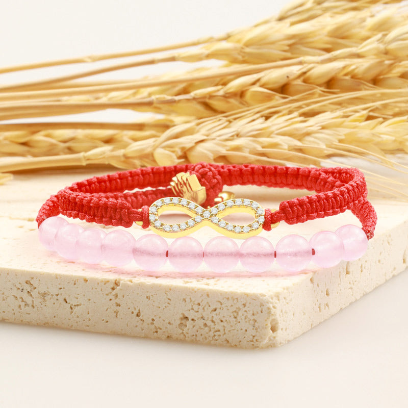 KarmaRipple's Tibetan Handmade Lotus Pink Gemstone Soothing Red String Bracelet ( p4