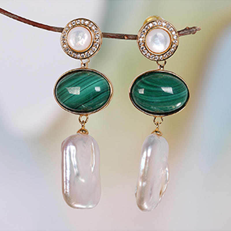 KarmaRipple's 925 Sterling Silver Authentic Baroque Pearl Malachite Balancing Wisdom Drop Earrings p8