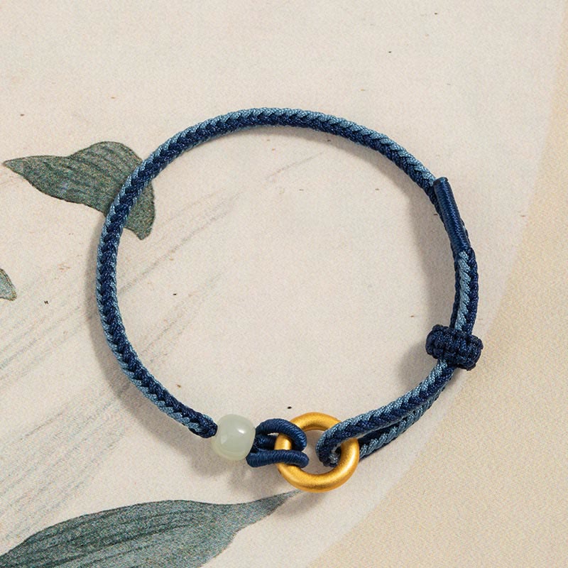 KarmaRipple's 999 Sterling Silver Peace Buckle Hetian Jade Rope Fortune Bracelet p1