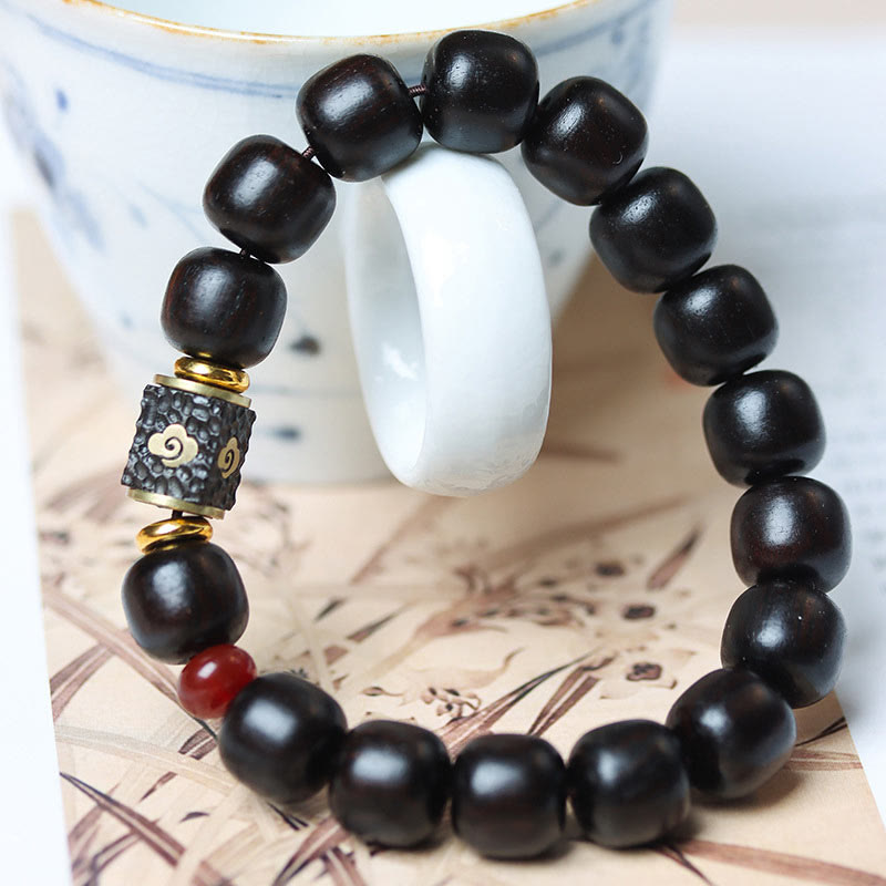KarmaRipple's Ebony Wood Auspicious Clouds Engraved Calm Bracelet p2