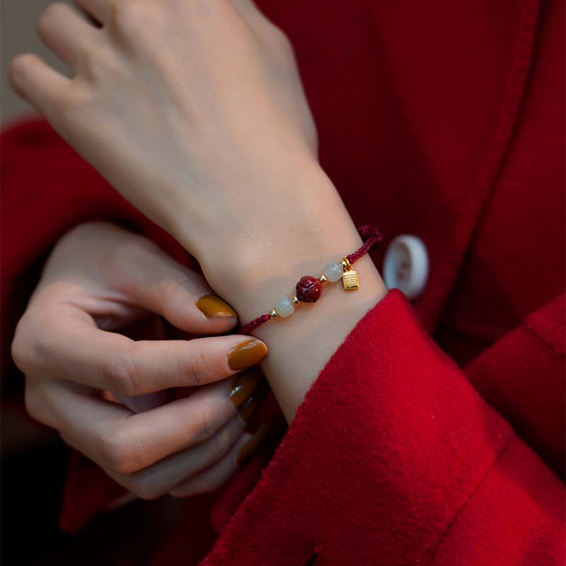 KarmaRipple's Cinnabar Jade Lotus Calm Red String Weave Bracelet p6