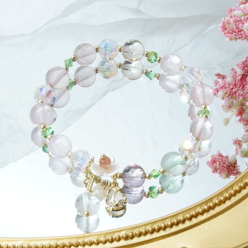KarmaRipple's Strawberry Quartz Rutilated Quartz Fluorite Flower Balancing Bracelet p29