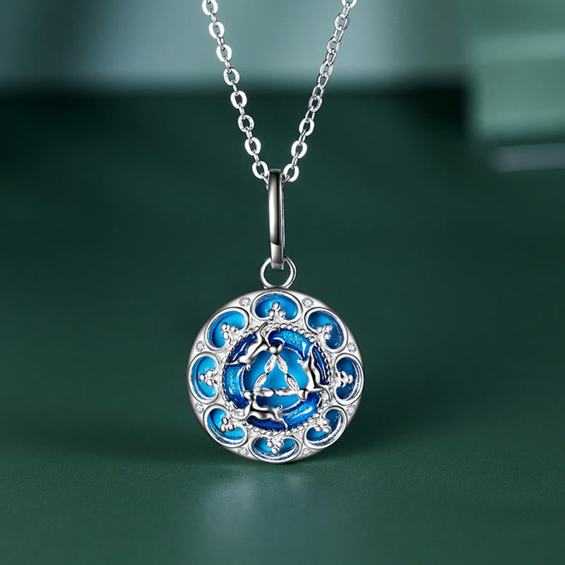 KarmaRipple's 925 Sterling Silver Round Turquoise Three Rabbits Balance Pendant Necklace p1