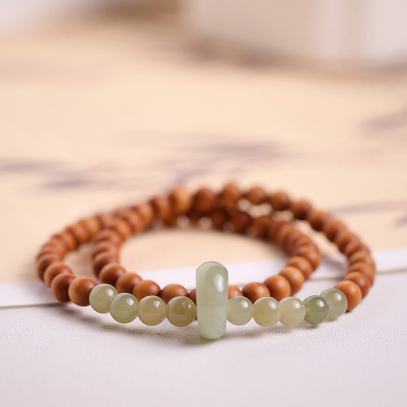 KarmaRipple's Sandalwood Hetian Jade Protection Double Wrap Bracelet p2