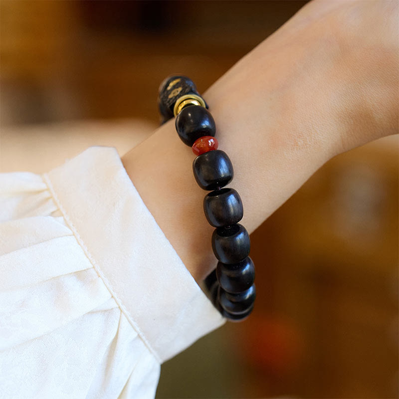 KarmaRipple's Ebony Wood Auspicious Clouds Engraved Calm Bracelet p5