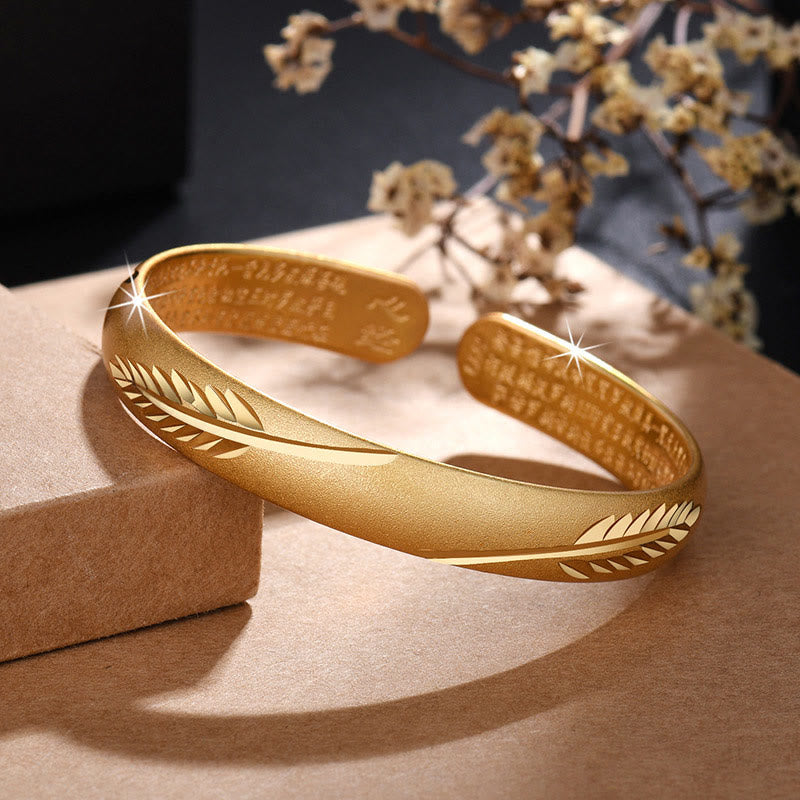 KarmaRipple's Feather Heart Sutra Engraved Pattern Wealth Bronze Cuff Bracelet Bangle p10