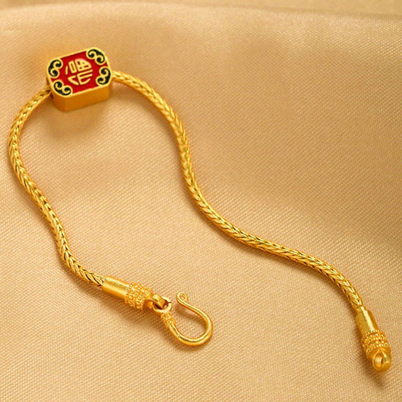 KarmaRipple's Tibetan 18K Gold Om Mani Padme Hum Fortunate Koi Fish Fu Character Ingot Bronze Coin Peace Bracelet p11