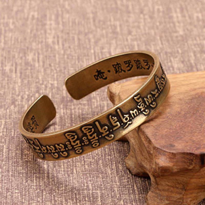 KarmaRipple's 2Pcs Om Mani Padme Hum Dragon Phoenix Bronze Leather Peace Cuff Bracelet Bangle p9