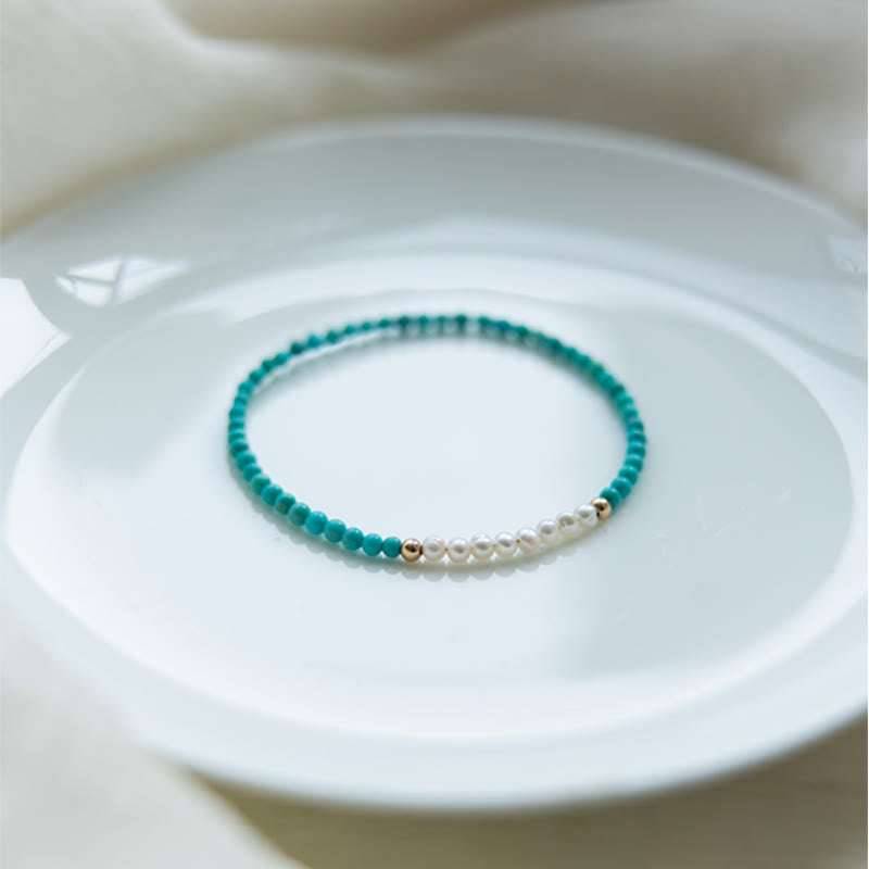 KarmaRipple's 925 Sterling Silver Authentic Turquoise Pearl Beaded Bracelet p7