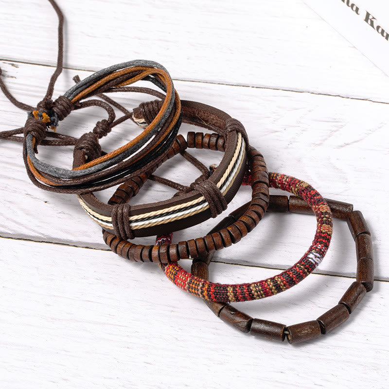 KarmaRipple's Wrap Hemp Cords Wood Beadwork Leather Bracelet p2