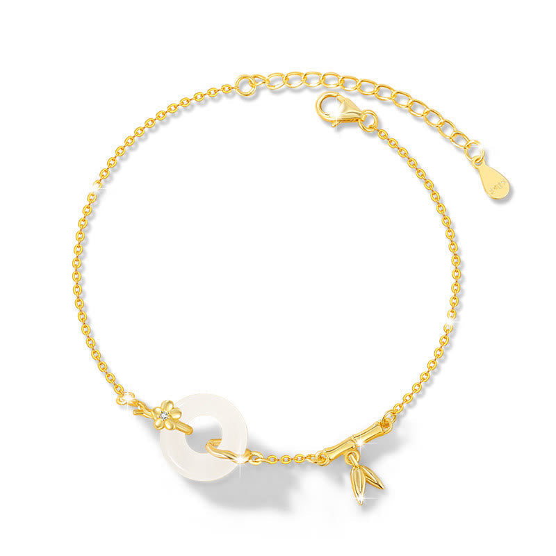KarmaRipple's 925 Sterling Silver Hetian Jade Chalcedony Peace Buckle Bamboo Leaf Prosperity Chain Bracelet p2