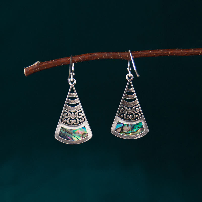 KarmaRipple's Bronze Tridacna Stone Hollow Pattern Blessing Drop Earrings p2