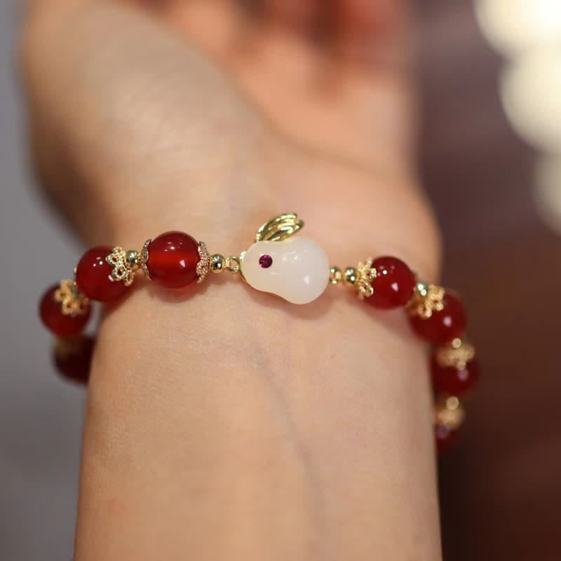KarmaRipple's Year of the Rabbit Authentic Red Agate Ivory Jade Confidence Bracelet p3
