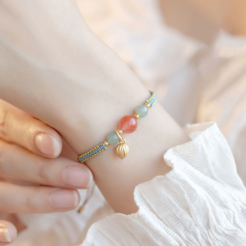 KarmaRipple's Red Agate Jade Lotus Confidence Calm String Bracelet p10