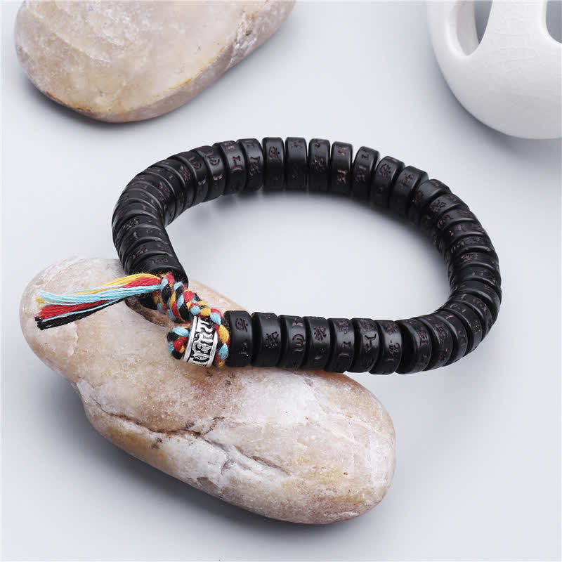 KarmaRipple's Tibetan Coconut Shell Beadwork Engraved Om Mani Padme Hum Mantra Happiness Bracelet p2