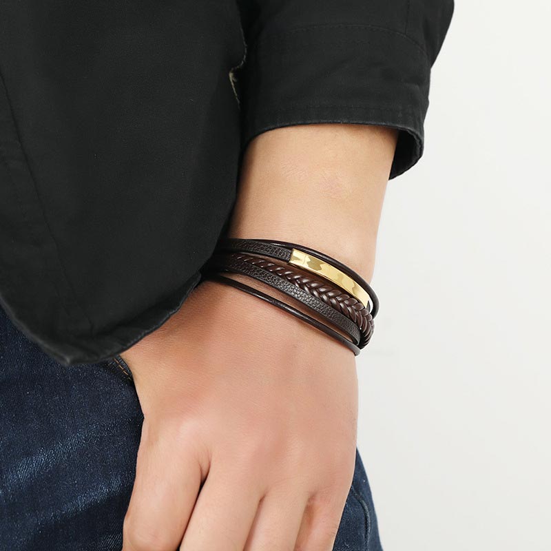 KarmaRipple's Simple Design Titanium Steel Leather Fortune Bracelet p7