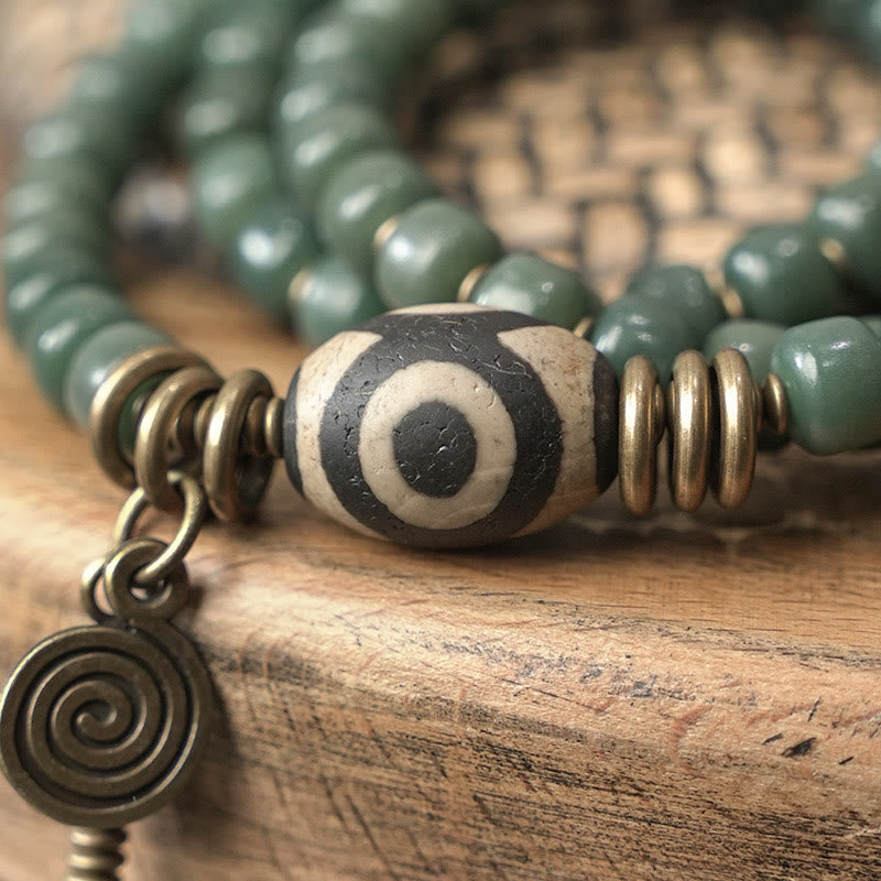 KarmaRipple's Cyan Bodhi Seed Dzi Bead Wisdom Peace Triple Wrap Bracelet p4