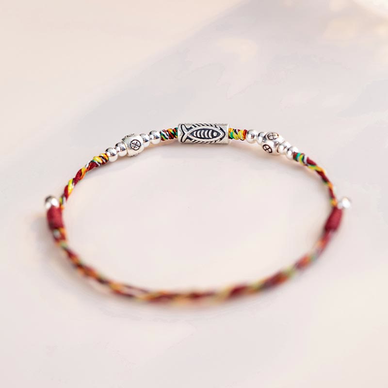 KarmaRipple's 925 Sterling Silver Fortune Koi Fish Woven Colorful String Bracelet Anklet p5