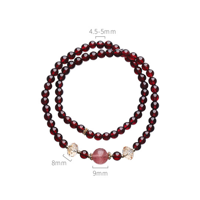 KarmaRipple's 14K Gold Plated Authentic Garnet Strawberry Quartz Stability Double Wrap Bracelet p14