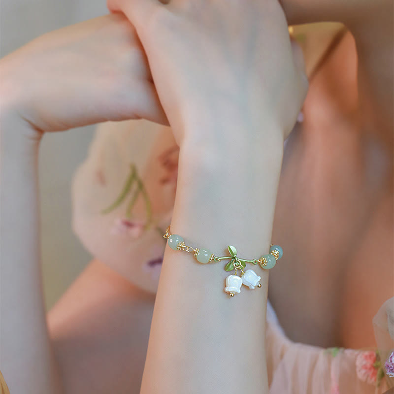 KarmaRipple's Green Jade Bead Lily of the Valley Prosperity Chain Bracelet p3