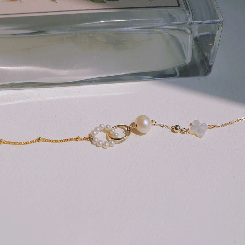 KarmaRipple's 14K Gold Plated Pearl Double Peace Buckle Balancing Chain Bracelet p4