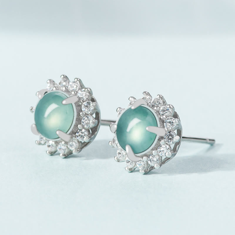 KarmaRipple's 925 Sterling Silver Round Jade Fortune Abundance Stud Earrings p3