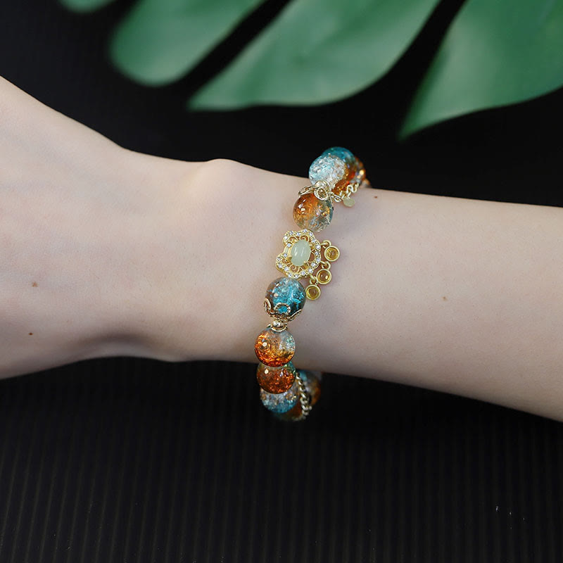 KarmaRipple's Colorful Liuli Glass Bead Chinese Lock Talisman Fortune Bracelet p10