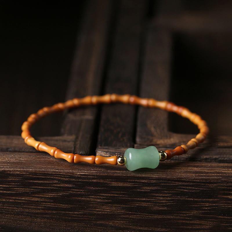 KarmaRipple's Authentic Olive Pit Green Aventurine Bamboo Pattern Fortune Bracelet p3