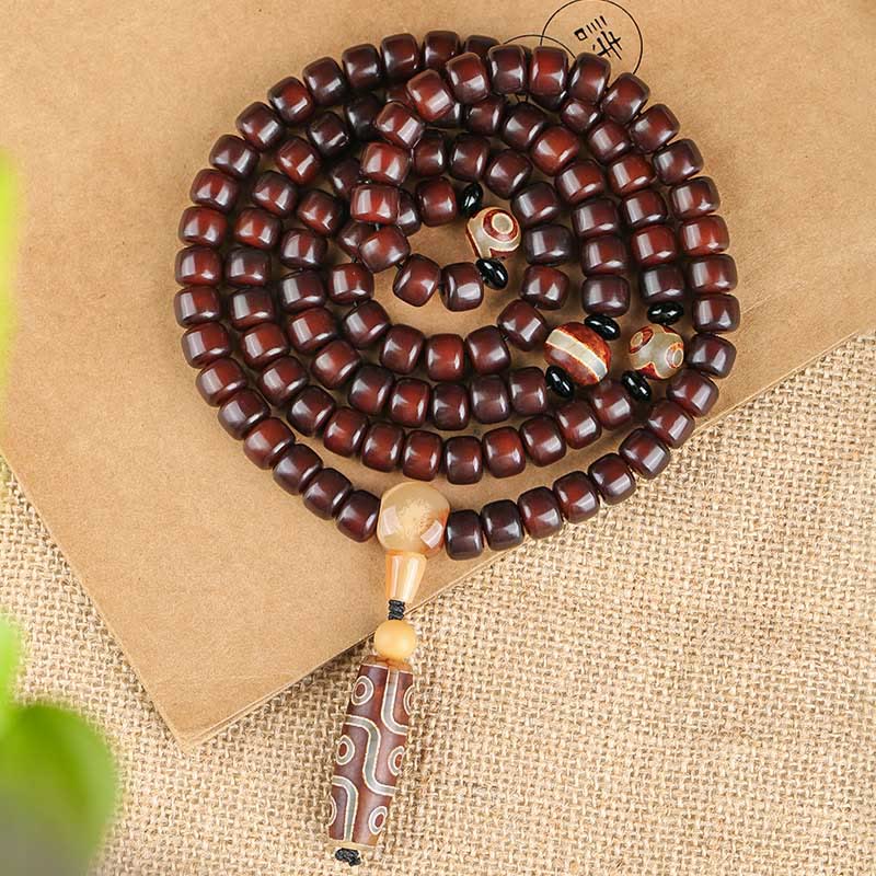 KarmaRipple's 108 Mala Beadwork Three-eyed Dzi Bead Nine-eye Dzi Bead Jade Fortune Bracelet p2