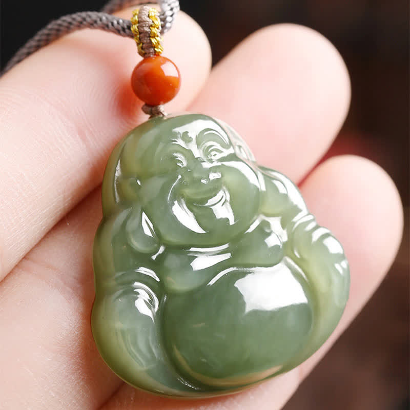 KarmaRipple's Laughing Buddha Hetian Jade Abundance Pendant String Necklace p8