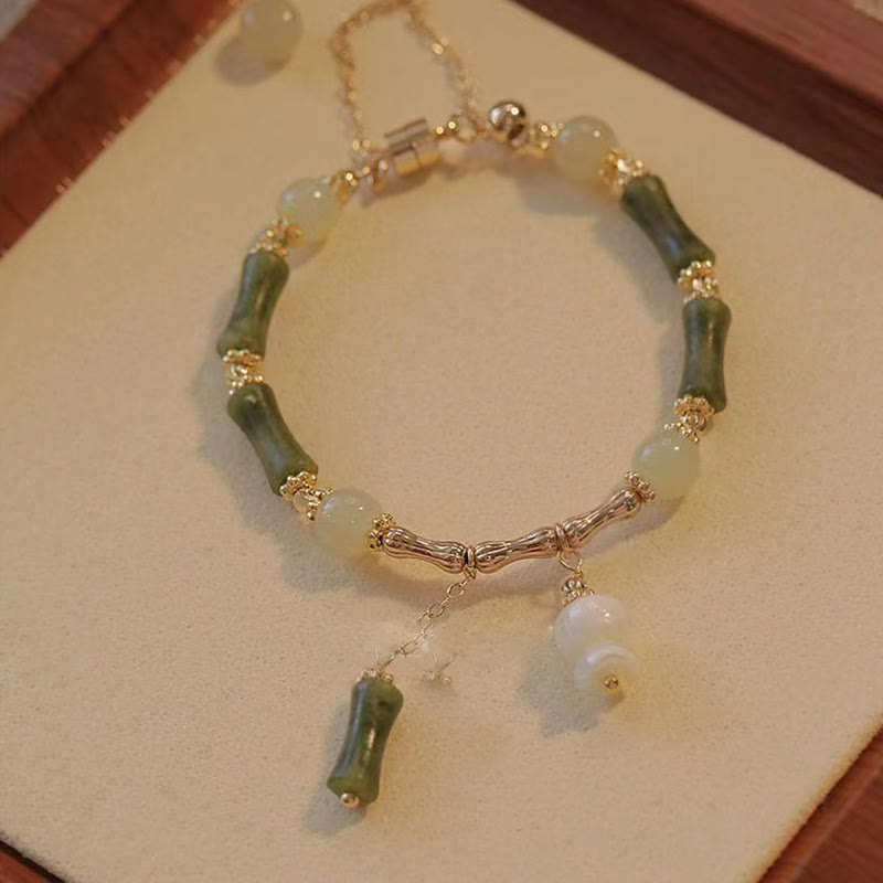 KarmaRipple's Jade Bamboo Leaf Lily Of The Valley Pattern Fortune Abundance Bracelet p2