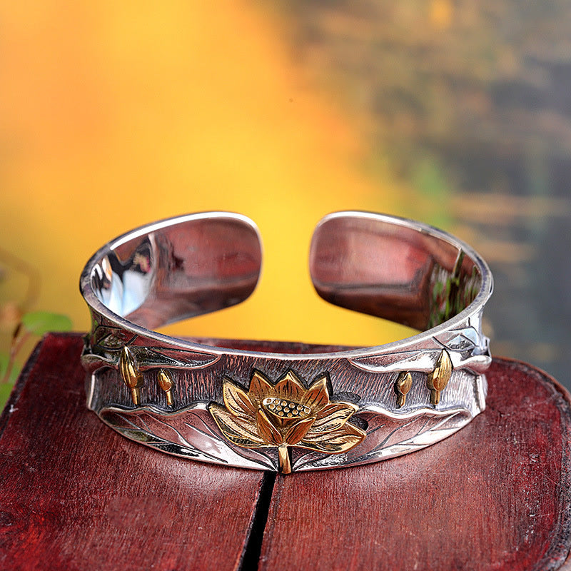 KarmaRipple's 925 Sterling Silver Lotus Flower Calm Bracelet Adjustable Bangle p3