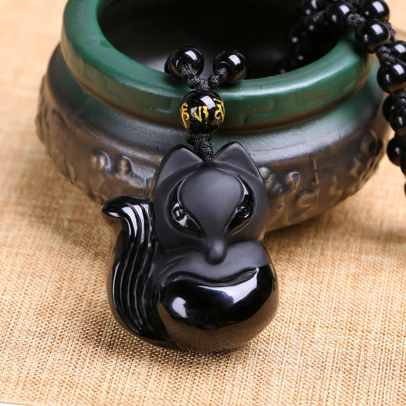 KarmaRipple's Authentic Black Obsidian Tiger Eye Ice Obsidian Fox Necklace Amulet Pendant p5