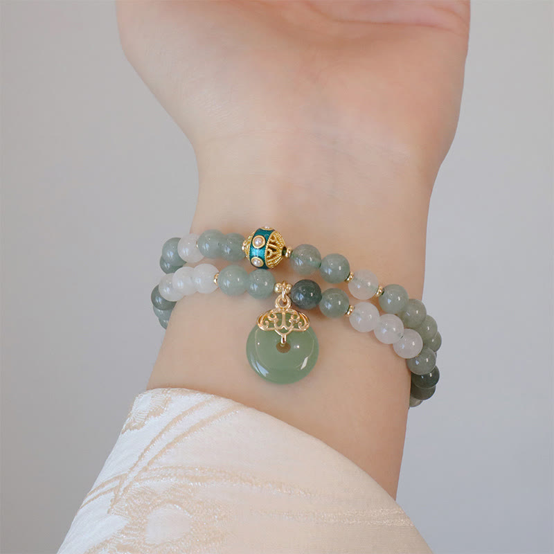 KarmaRipple's Single Double Layer Jade Peace Buckle Fortune Bracelet p11