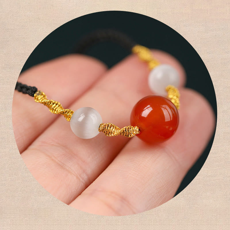 KarmaRipple's Authentic Red Agate Cat Eye Calm Woven String Bracelet Pendant Necklace p15