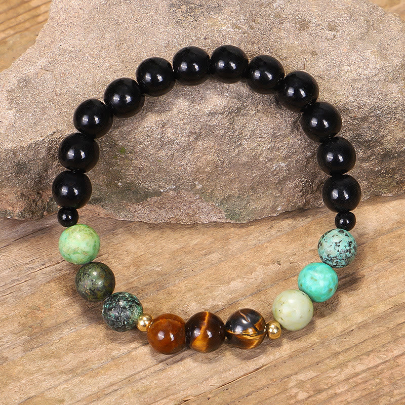KarmaRipple's 108 Mala Beadwork Authentic Stone Tiger Eye Turquoise Protection Strength Bracelet Pendant p3