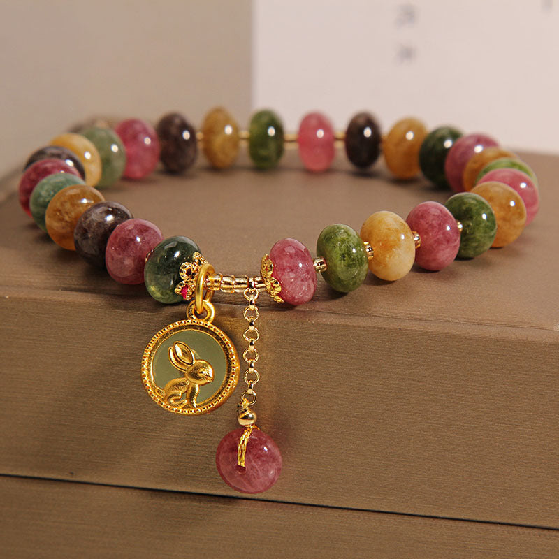KarmaRipple's Authentic Colorful Tourmaline Cute Rabbit Talisman Positive Bracelet p7