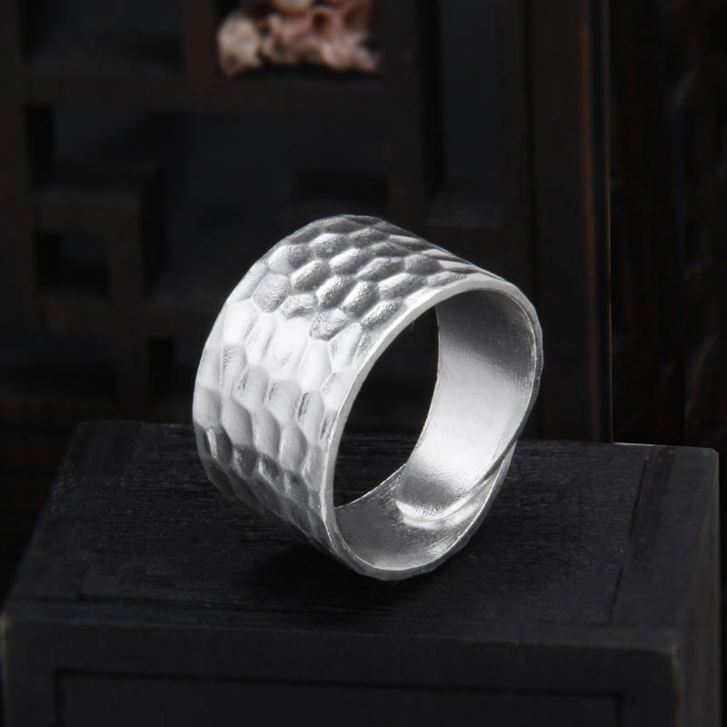 KarmaRipple's Tibetan 990 Sterling Silver Handmade Rustic Hammered Pattern Ring p2