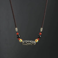 KarmaRipple's Tibetan Nine-Eye Dzi Bead Protection Blessings String Pendant Necklace